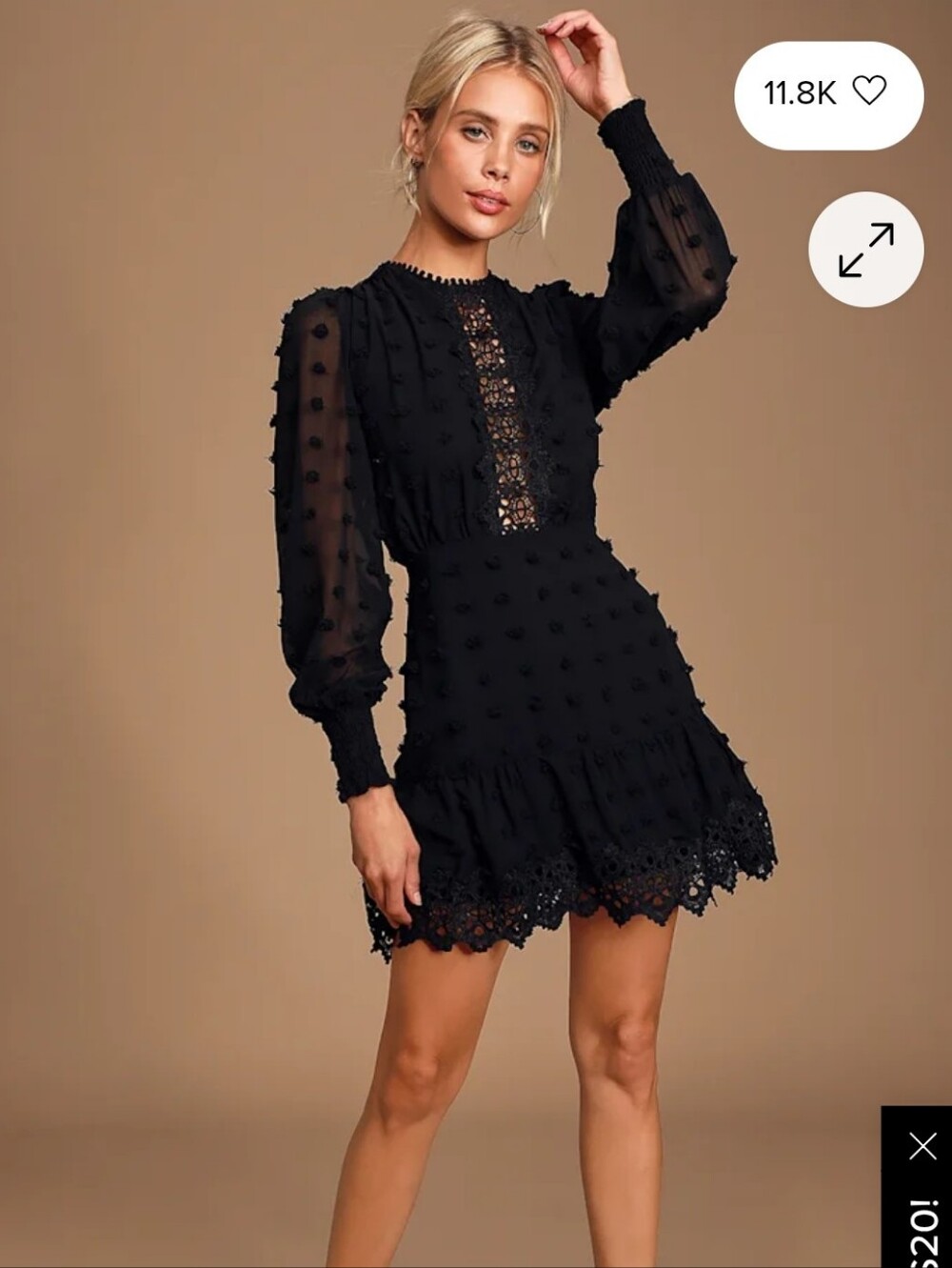 Lulus Black Embroidered Lust Or Love Lace Front Mini Dress Size Small